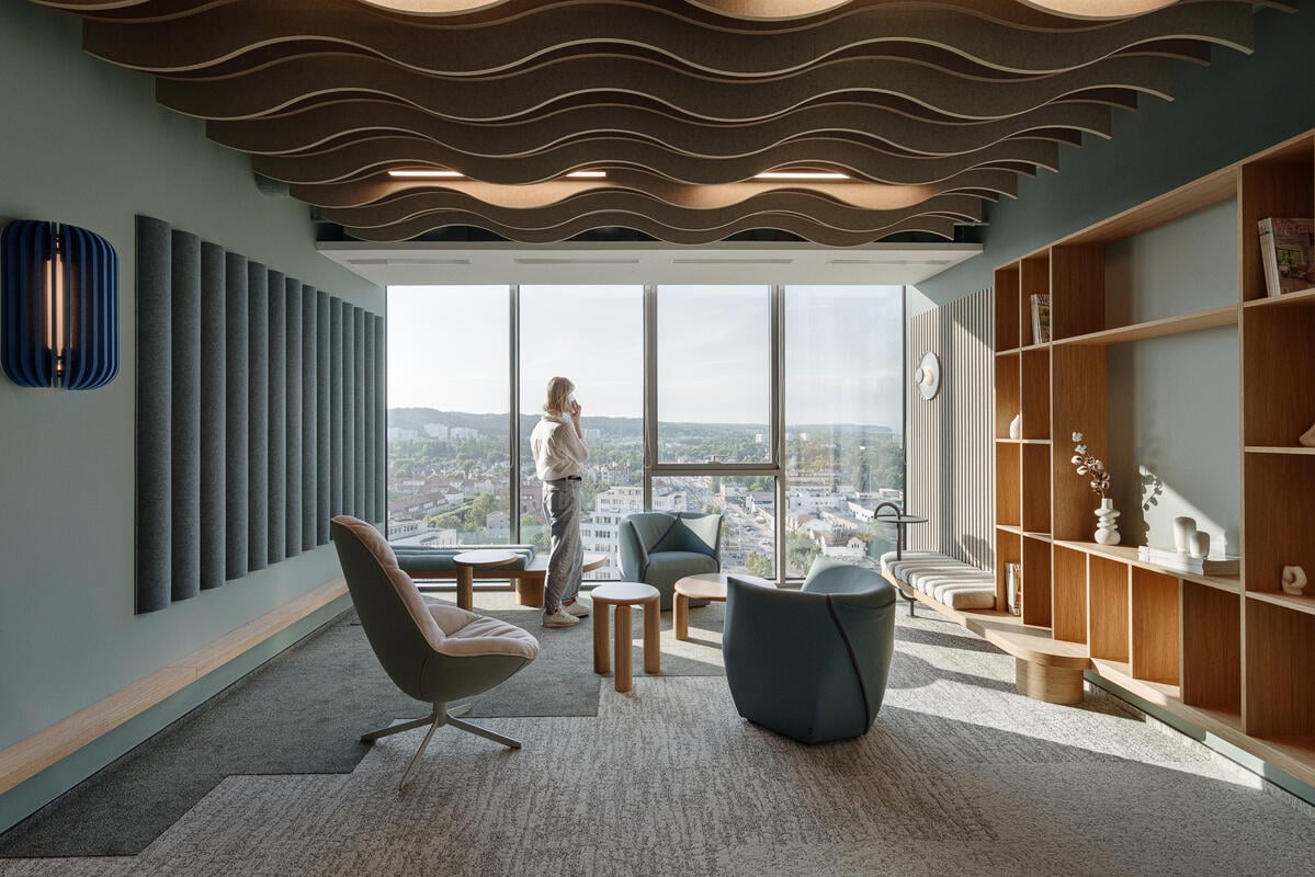 Biophilic dopamine – najnowszy projekt biura spod kreski Design Anatomy. Realizacja dla firmy Sii objęła 5 pięter Olivii Prime – najnowszego budynku Olivia Centre.